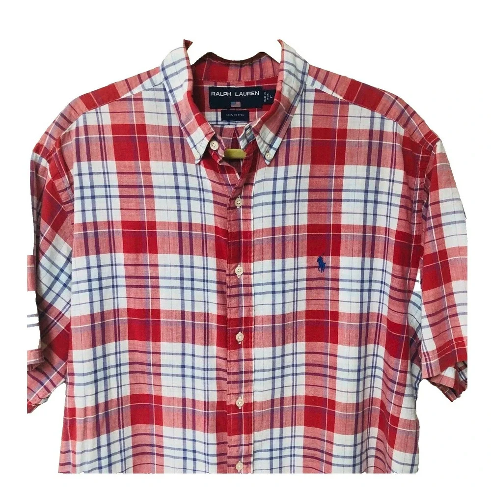 Ralph Lauren Plaid Shirt Mens L Button Down Cotton India Preppy‎ Casual Pony